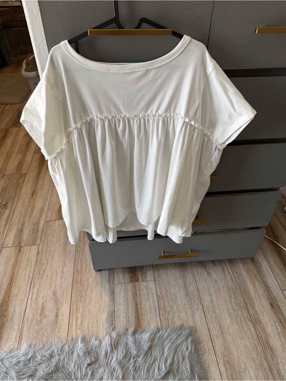 Three Bird Nest White Gathered Peplum Tunic Top